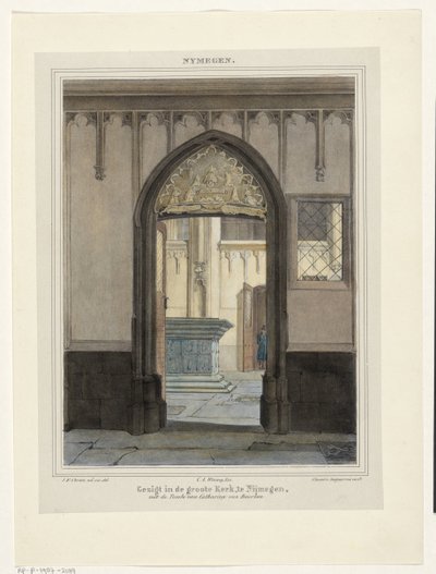Utsikt over graven i Stevenskerk i Nijmegen Utsikt i Grote Kerk, i Nijmegen, med graven til Katarina av Bourbon. (tittel på objekt) Nymegen. (serietittel på objekt) av Johannes Franciscus Christ