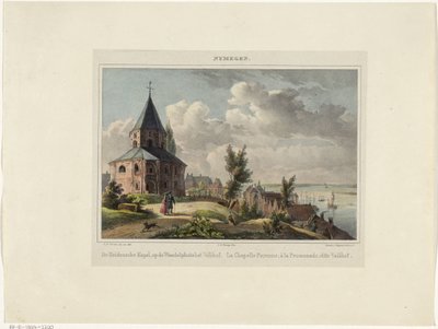 Saint Nicholas kapell i Nijmegen Hedensche Kapel, på vandreplassen Valkhof. La Chapelle Payenne, à la Promenade, dit Valkhof (tittel på objekt) Nymegen. (serietittel på objekt) av Johannes Franciscus Christ