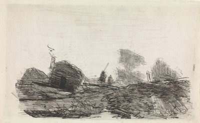 Landskap med låve og to ryttere av Johannes Franciscus Hoppenbrouwers