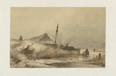 Vinterlandskap med gård på grøft av Johannes Franciscus Hoppenbrouwers