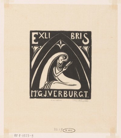 Ex-libris av Gerrit-Jan Verburgt av Johannes Frederik Engelbert ten Klooster (signed by artist)
