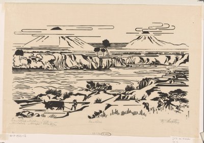 Landskap, Sentral-Java: Merbaboe, Merapi, Ello-elven (originaltittel på objektet) av Johannes Frederik Engelbert ten Klooster (signed by artist)