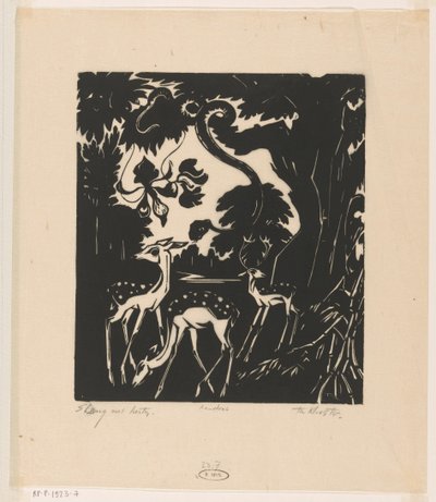 Slange med hjort (original tittel på objekt) av Johannes Frederik Engelbert ten Klooster (signed by artist)