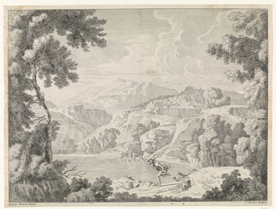 Actaeon blir omgjort til et rådyr av den badende Diana Landskap etter Gaspar Poussin (serietittel) av Johannes Glauber