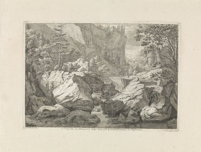 Utsikt over en foss Prospekt i Monasterio vulgo dicto La Grande Chartreuse i Delphinatu (tittel på objekt) Landskap i Chartreuzerfjellene (serietittel) av Johannes Glauber