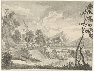 Kupert landskap med foss Landskap etter Gaspar Poussin (serietittel) av Johannes Glauber