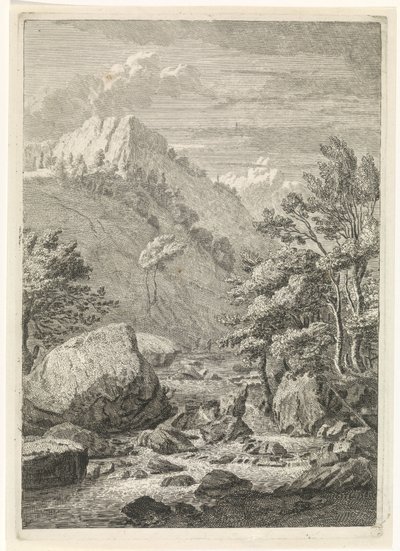 Ravine med bred foss Landskap i Chartreuzer-fjellene (serietittel) av Johannes Glauber