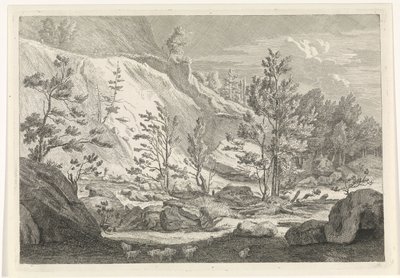 Ravine med en flokk sauer Landskap i Chartreuzer-fjellene (serietittel) av Johannes Glauber