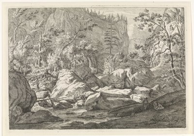 Ravine med steinblokker og trær Landskap i Chartreuzer-fjellene (serietittel) av Johannes Glauber
