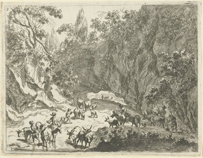 Fjelllandskap med gjetere og storfe Landskap med hyrder og storfe (serietittel) av Johannes Gronsveld