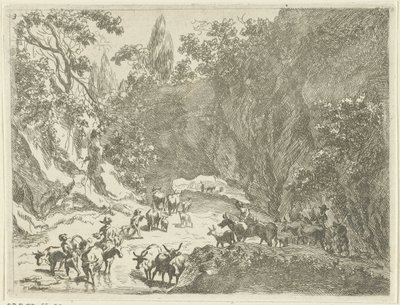 Fjelllandskap med gjetere og storfe Landskap med hyrder og storfe (serietittel) av Johannes Gronsveld