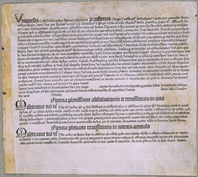 Avlatsbrev (for ekspedisjonen mot tyrkerne og forsvaret av Kypros), (Mainz, Johannes Gutenberg, 1455) av Johannes Gutenberg