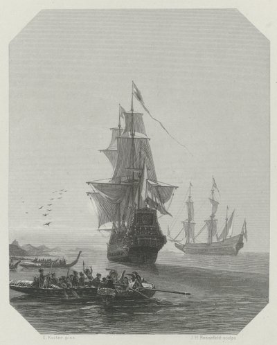 Ankomst av Abel Tasman til New Zealand, 1642-1643, ca 1865 av Johannes Heinrich Maria Hubert Rennefeld