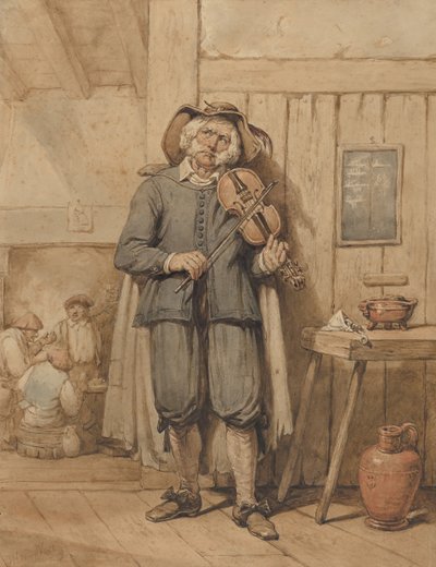 A Fiddler in a Tavern, with Three Men in the Background, midten av 1800-tallet. av Johannes Hendrik van West