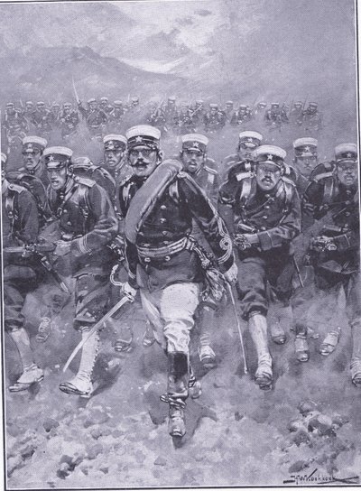 En anklage for det japanske infanteriet, illustrasjon fra Cassells History of the Russo-Japanese War Vol 1, ca. 1900 av Johannes Hermann Barend Koekkoek