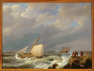 Fartøyer på en Lee Shore i en kuling av vind, 1844 av Johannes Hermann Barend Koekkoek