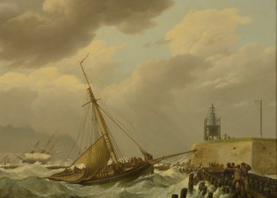 Skip i stormfull sjø av Johannes Hermanus Koekkoek