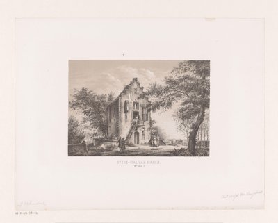 Hus på bymuren Stede-vegg fra innsiden av 1700-tallet (tittel på objekt) av Johannes Hilverdink (attributed to)