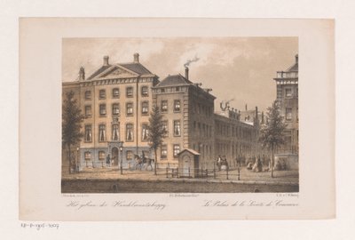 Hovedkvarteret til Handel-Maatschappij i Amsterdam Bygningen til handelsselskapet (tittel på objekt) av Johannes Hilverdink