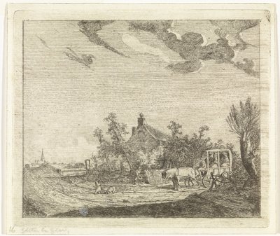 Hest og vogn foran et hus av Johannes Huibert Prins