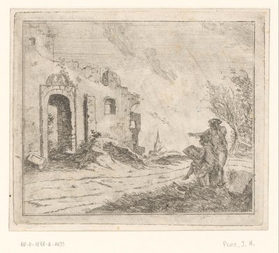 Tegner ved en ruin av Johannes Huibert Prins
