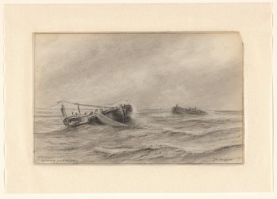 Fiskefartøy til sjøs av Johannes Huygens (signed by artist)