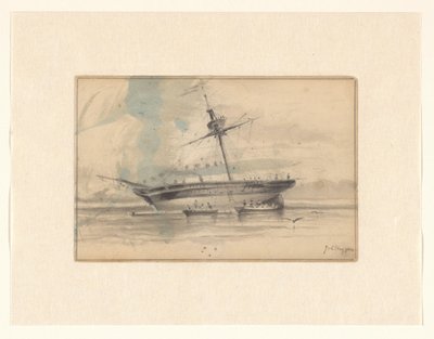 Seilskute med to robåter av Johannes Huygens (signed by artist)