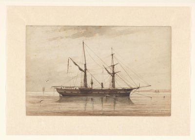 Seilfartøy for anker i stille farvann av Johannes Huygens (signed by artist)