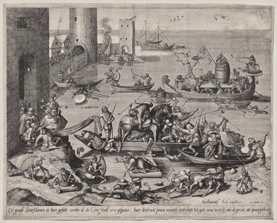 Saint Martin med sin hest på et skip av Johannes I van Doetecum (d. 1605)