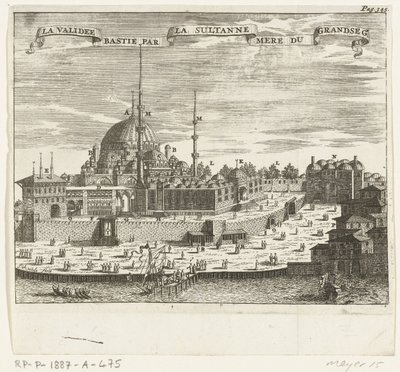 Utsikt over Yeni Cami La validee bastie par la sultanne mere du grandseg. (tittel på objekt) av Johannes Jacobsz van den Aveele