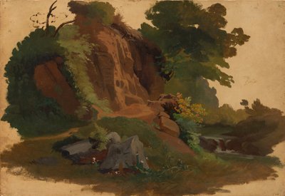 Steinete utspring ved en bekk i den romerske Campagna, ca. 1835-40. av Johannes Jakob Frey