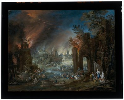Landskap med Lot og hans døtre og Det brennende Sodoma i bakgrunnen av Johannes Jakob Hartmann