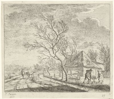 Landskap med gård og åker mars De tolv månedene (serietittel) De fargede tegningene til 12 måneder (...) (serietittel) av Johannes Janson