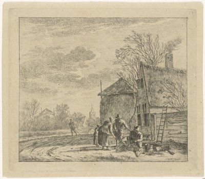 Landskap med gård og høyfjøs november De tolv månedene (serietittel) De fargede tegningene til 12 måneder (...) (serietittel) av Johannes Janson