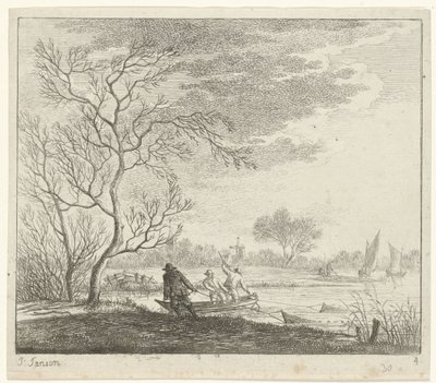 Landskap med fiskere april De tolv månedene (serietittel) De fargede tegningene til 12 måneder (...) (serietittel) av Johannes Janson