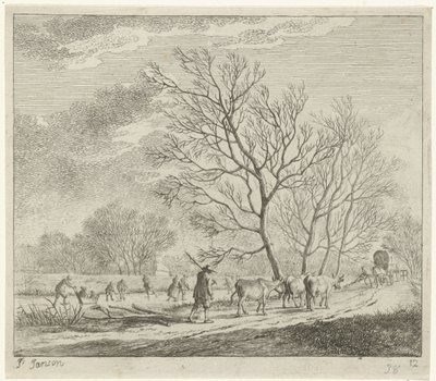Vinterlandskap med kuer og skatere desember De tolv månedene (serietittel) De fargede tegningene til 12 måneder (...) (serietittel) av Johannes Janson