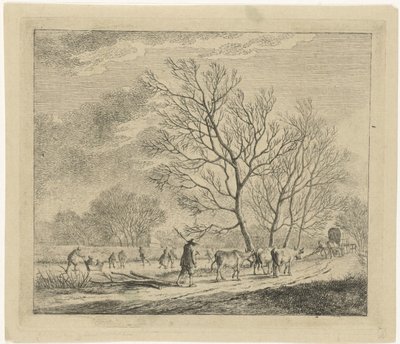 Vinterlandskap med kuer og skatere desember De tolv månedene (serietittel) De fargede tegningene til 12 måneder (...) (serietittel) av Johannes Janson
