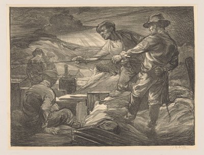 Arbeidere som trekker et tau av Johannes Josephus Aarts (signed by artist)