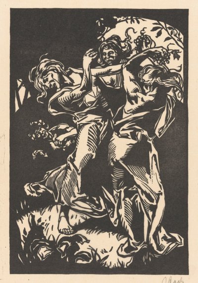Dansende kvinner med drueklaser og satyr av Johannes Josephus Aarts (signed by artist)