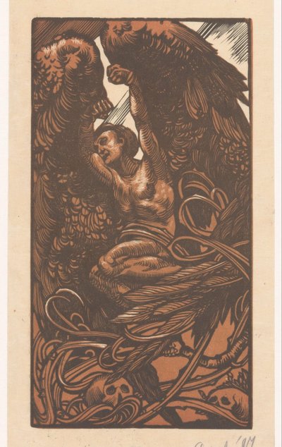 Bevinget kvinne med hodeskaller av Johannes Josephus Aarts (signed by artist)