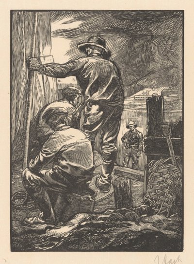 Fire arbeidere ved vannet av Johannes Josephus Aarts (signed by artist)