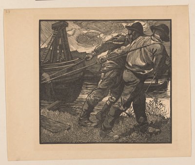 Arbeidere med tau på land av Johannes Josephus Aarts