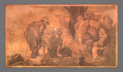 Gruppe menn og kvinner ved treet av Johannes Josephus Aarts