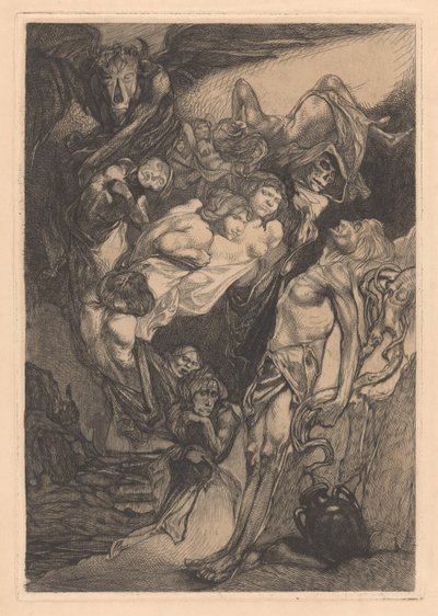 Halvnaken mann med monstre og fantasivesener av Johannes Josephus Aarts