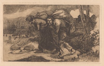 Mann og kvinne med bag på ryggen av Johannes Josephus Aarts