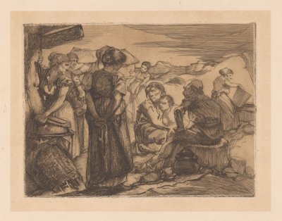 Mann, kvinner og barn i et kupert landskap av Johannes Josephus Aarts