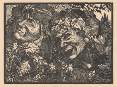 To Bacchanter omgitt av vinblader av Johannes Josephus Aarts