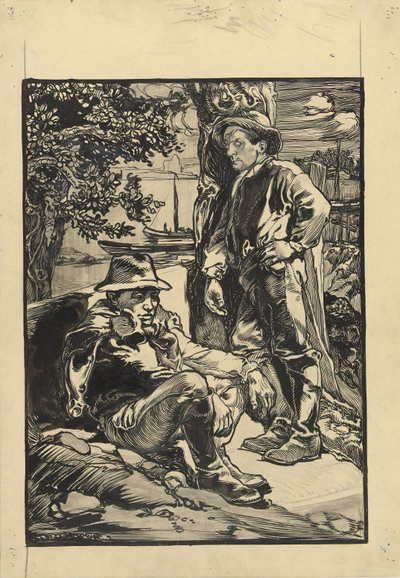 To dikearbeidere, den ene sitter, den andre lent mot et tre av Johannes Josephus Aarts