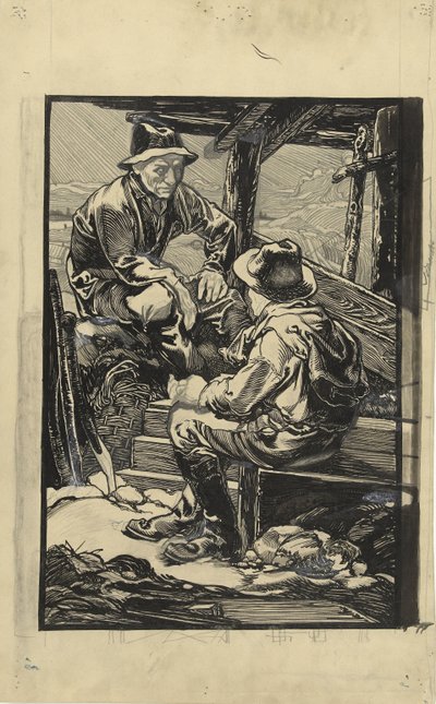 To dikearbeidere i en plankehytte av Johannes Josephus Aarts
