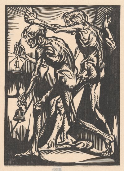 To nakne mannsfigurer med bjelle og stearinlys av Johannes Josephus Aarts